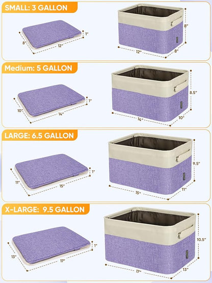 BALEINE 3 Pack Fabric Closet Storage Bins for Shelves, Linen Closet Organizers and Storage, Decorative Baskets for Organizing, Shelf, Clothes, Home, Office (Lavender, 15''x11''x9.5'')