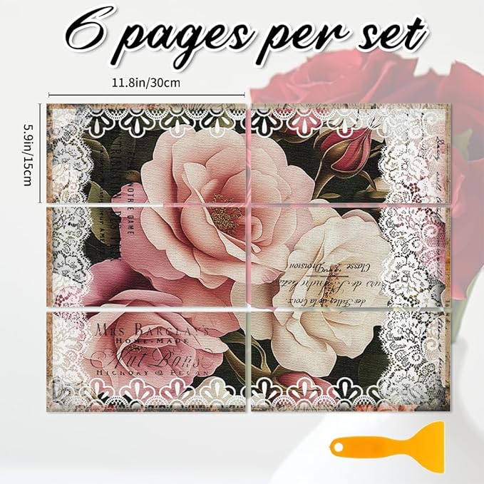 6 Sheets Roses Rub on Transfers