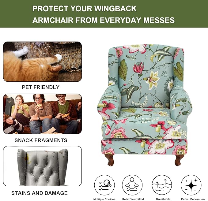 HAOYONG Wing Chair Slipcovers Stretch Wingback Chair Covers Printed 2 Pieces