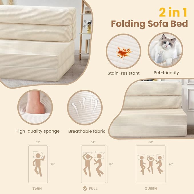 JUIKURY Folding Sofa Bed, Convertible Sleeper Chair