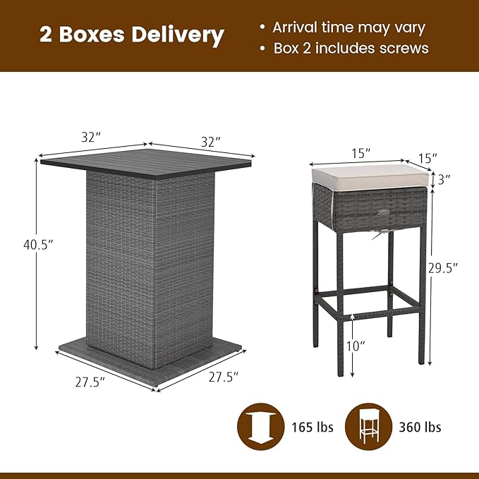 Tangkula 5 Piece Outdoor Rattan Bar Set, Patio Bar Furniture