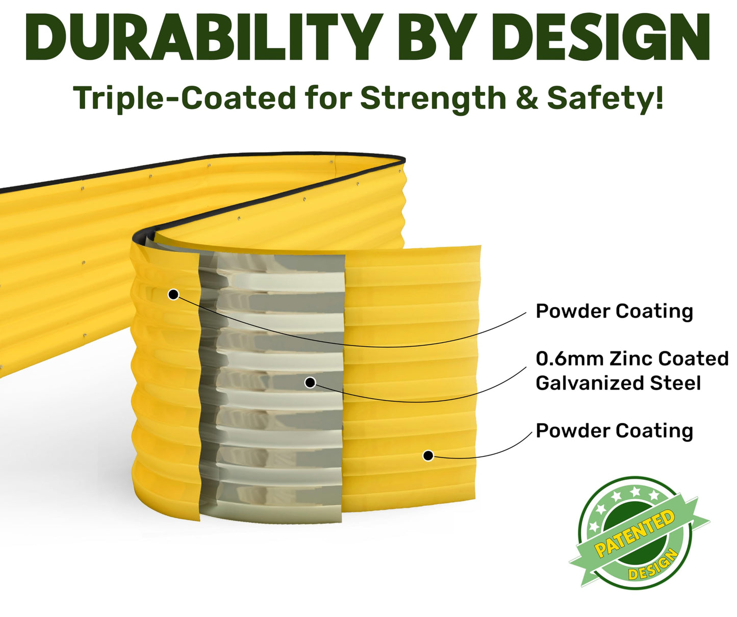 9-in-1 Galvanized Steel Raised Garden Bed // 8×2×1.5 ft Modular Planter for Gardening, Vegetables, Flowers // 18" Tall Metal Raised Garden Beds Outdoor (Yellow) // Patented Design Planter Box