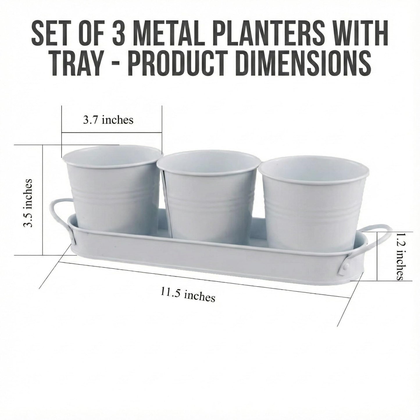 Herb Garden Planter Set – 3-Pcs Set Galvanized Metal Herb Planters for Indoors Plants with Tray – Indoor Plant Pots for Apartment Window, Balcony, Garden – Potting Pots for Herbs and Flowers