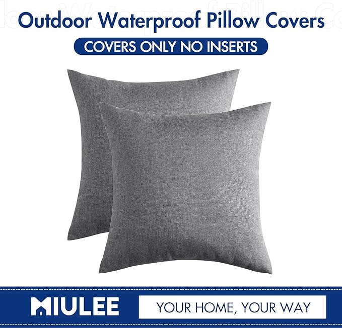 MIULEE Pack of 2 Decorative Outdoor Solid Waterproof Throw Pillow Covers Faux