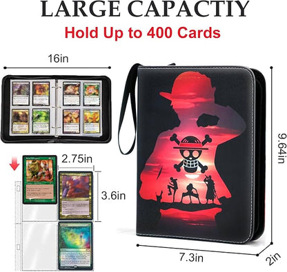 400 Pockets Trading Card Binder for One Piece Cards,Portable Waterproof Card Storage Bag with Removable Sleeves for Anime, Game and TCG Cards