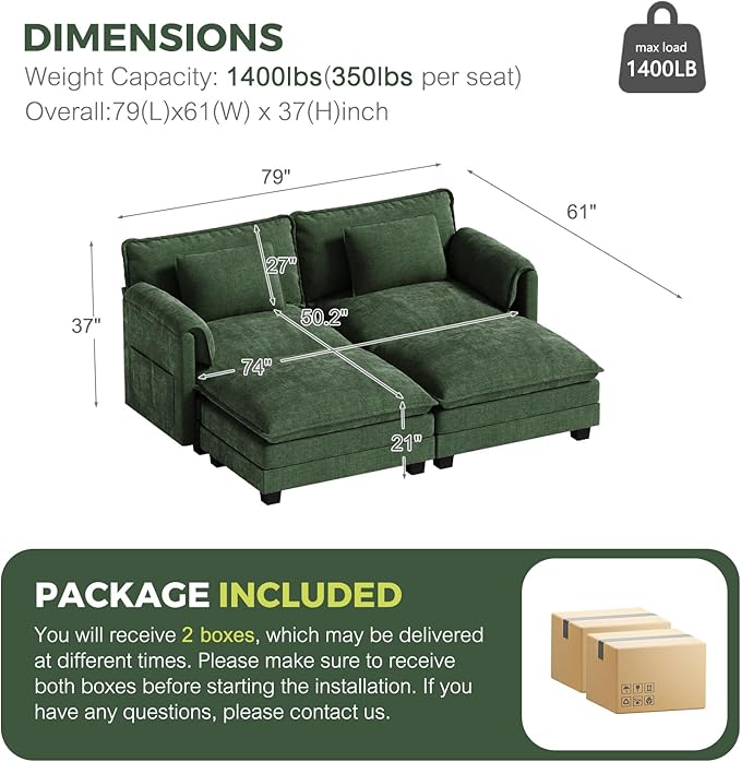ELUCHANG Oversized 79" Modular Sectional Sofa Bed, Comfy Cloud Couch