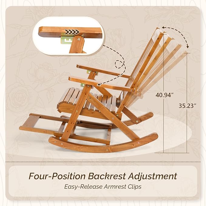 VINGLI Wooden Porch Rocking Chair, Heavy Duty Outdoor Rocking Chair