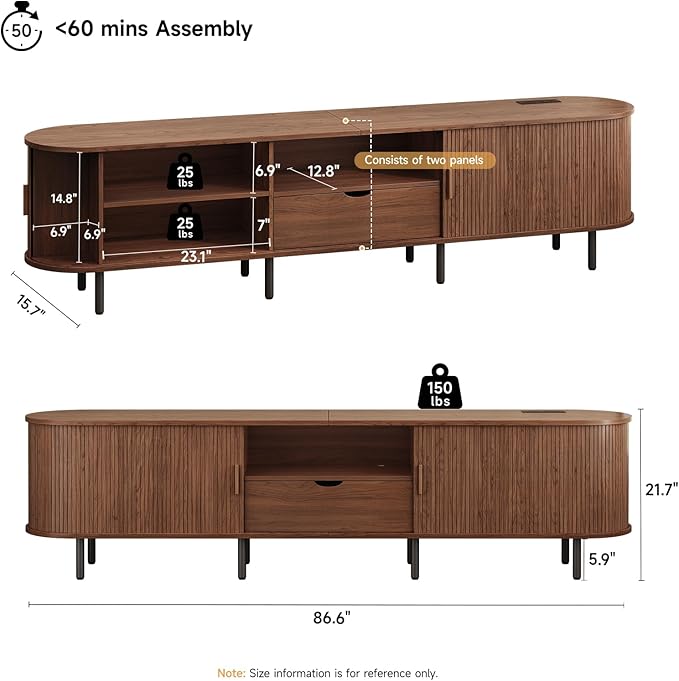 ONBRILL 86.6" TV Stand with Power Outlet