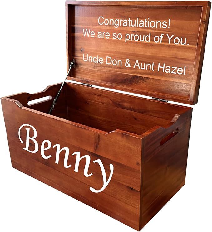 Personalized Engraved Name, Fully Assembled, Solid Wood Storage Trunk