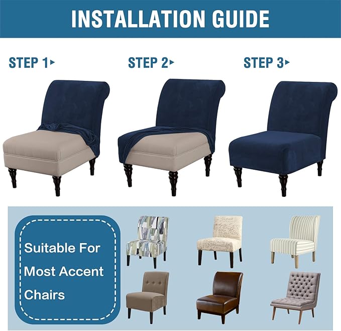 H.VERSAILTEX Armless Accent Chair Covers Thick Velvet Armless Chair Slipcovers