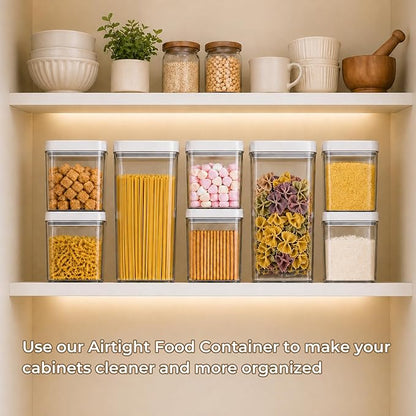 UFORU Food Storage Containers with Twist Lids, 6 Pcs Airtight Food Storage Containers Set, Stackable Kitchen Pantry Organizer, Rotary Opening Containers for Flour, Cereal & Sugar(0.7/1.3/1.8QT)*2