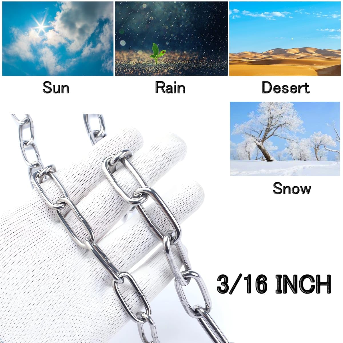 Stainless Steel Chain, Lsqurel 6.5ft Metal Chain Link Chain 3/16in Heavy Duty Chain Utility Chain Jack Chain for Home Outdoor Camping Hanging etc (3/16in-6.5ft)