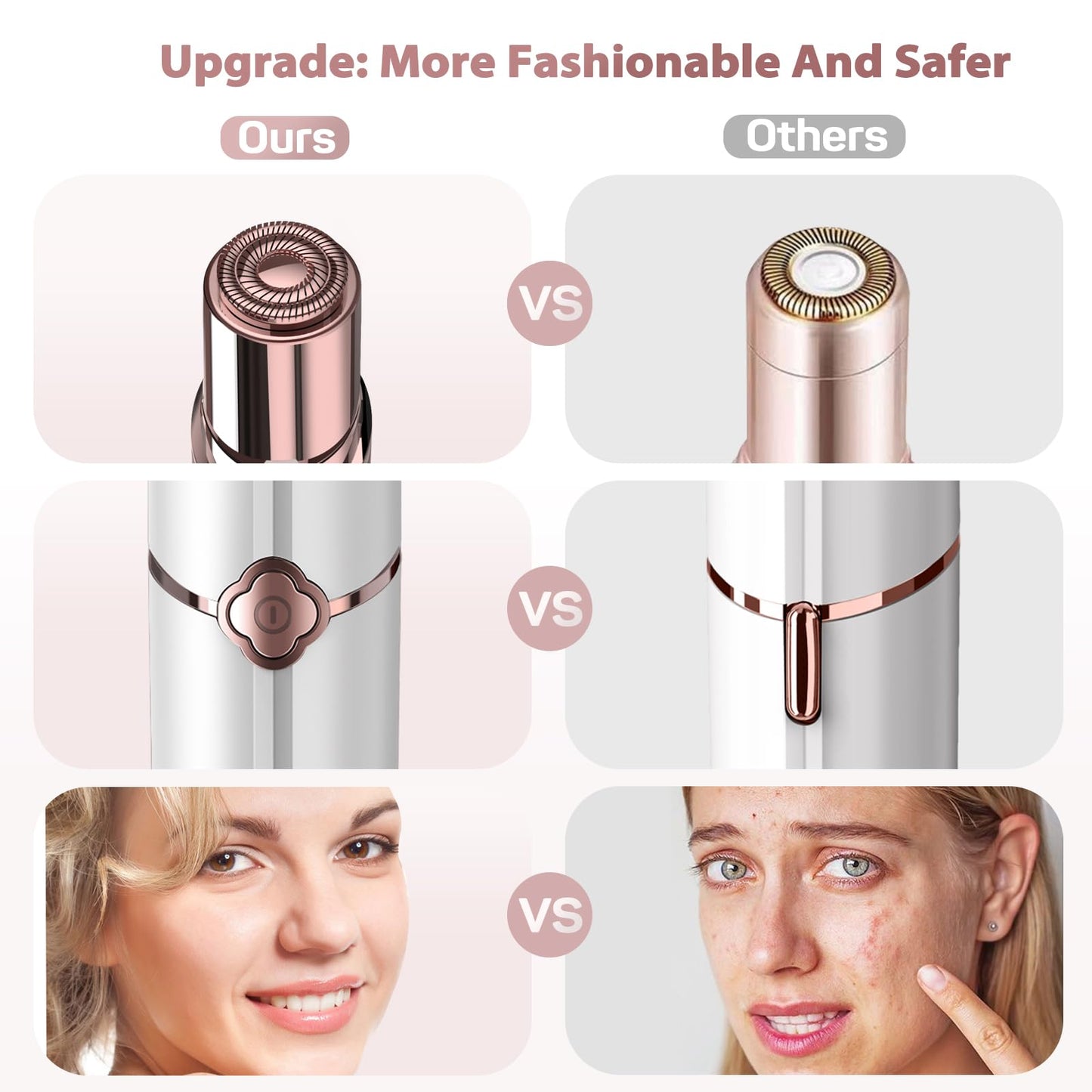 Facial Hair Removal for Women, Electric Painless Rechargeable Facial Hair Remover for Face, Lip, Chin with 2 x Replacement Heads