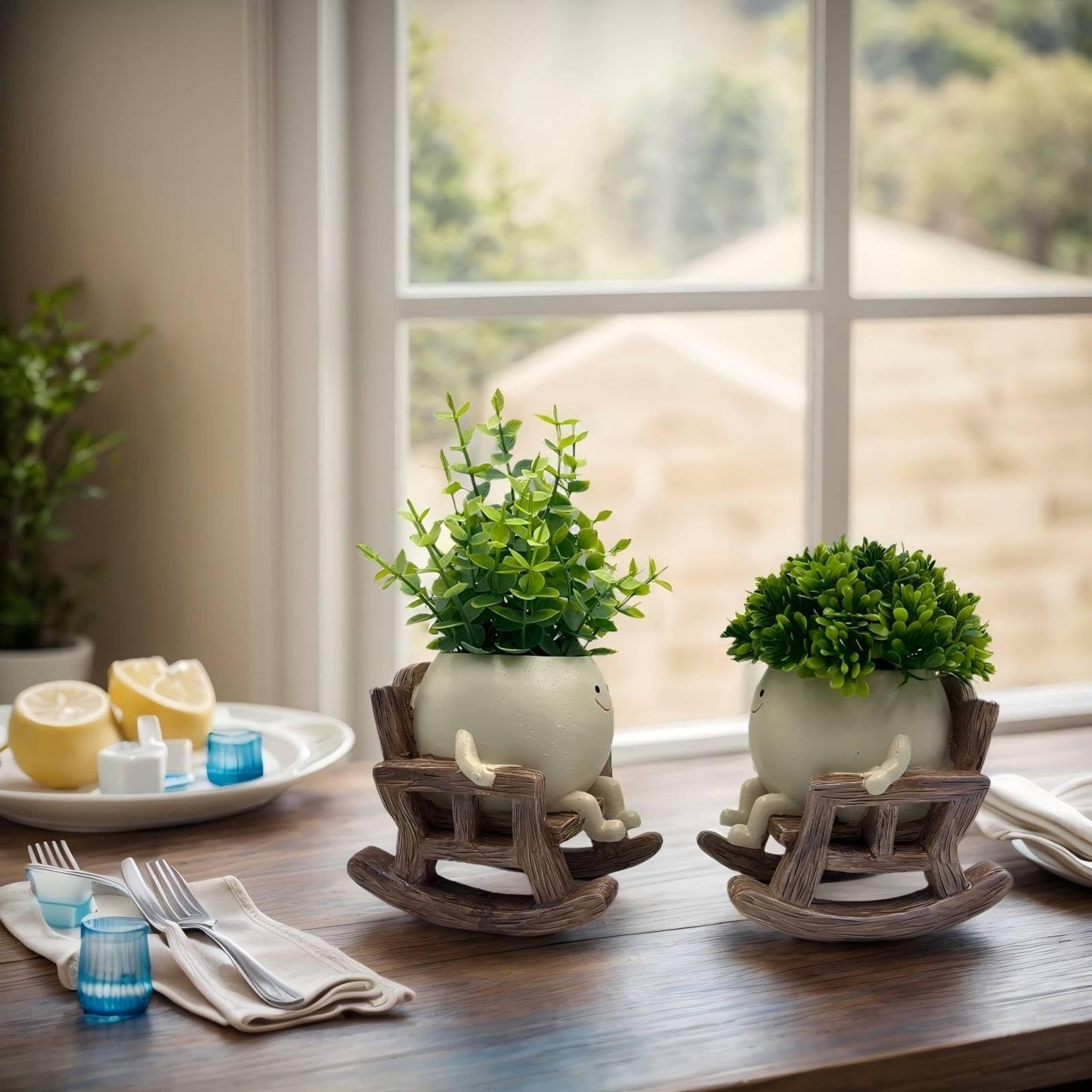 JaStara Dual-Purpose Small Fake Plants,Smiley Face Flower Pot Head Planter Include Detachable Fake Plant for Bathroom Kitchen Office Farmhouse Room Decor, Gift Ideal for Indoor Outdoor Decor