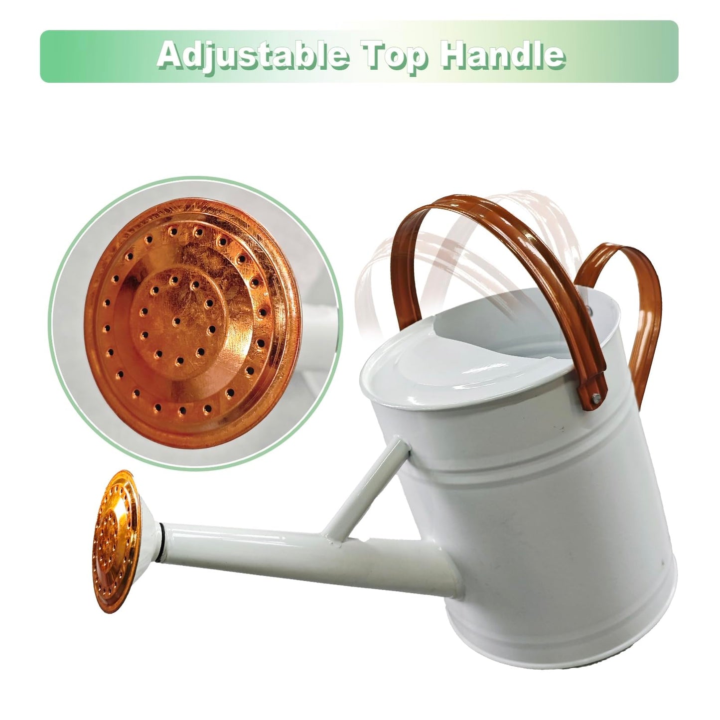 Watering Can for Outdoor&Indoor Plants，1 Gallon Metal Watering Can with with Removable Spout，Galvanized Steel Garden Flower Water Can Plant Watering Pot with 2 Handles，White