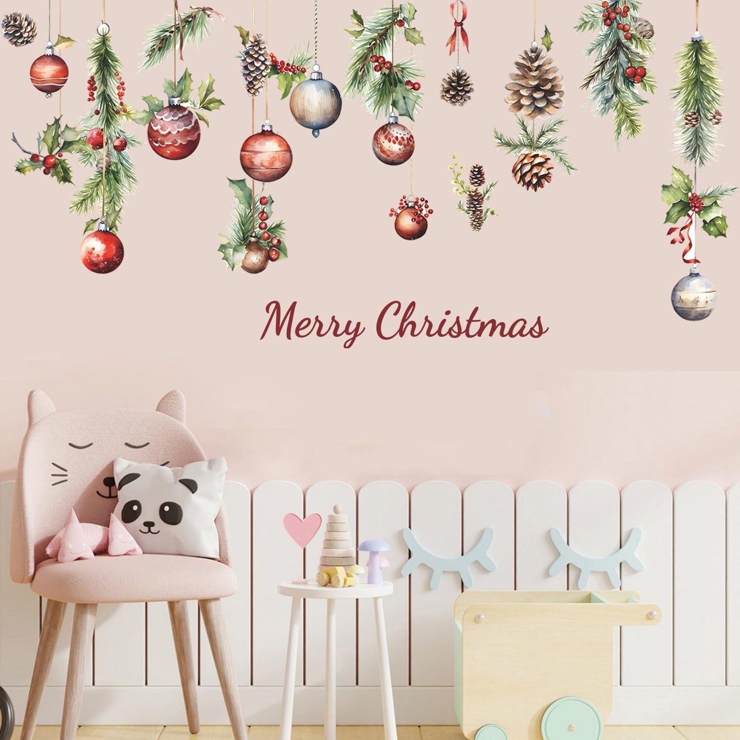 Christmas Wall Decals for Bedroom,Hanging Pine Cone Christmas Wall Stickers for Living Room Window Decor,Removable Art Mural for Kids Baby Gift Nursery Door Decor Supplies