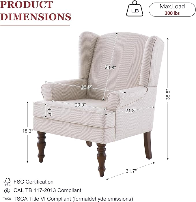 HUIMO Living Room Chair Upholstered High Back Armchair Retro Printed Wingback