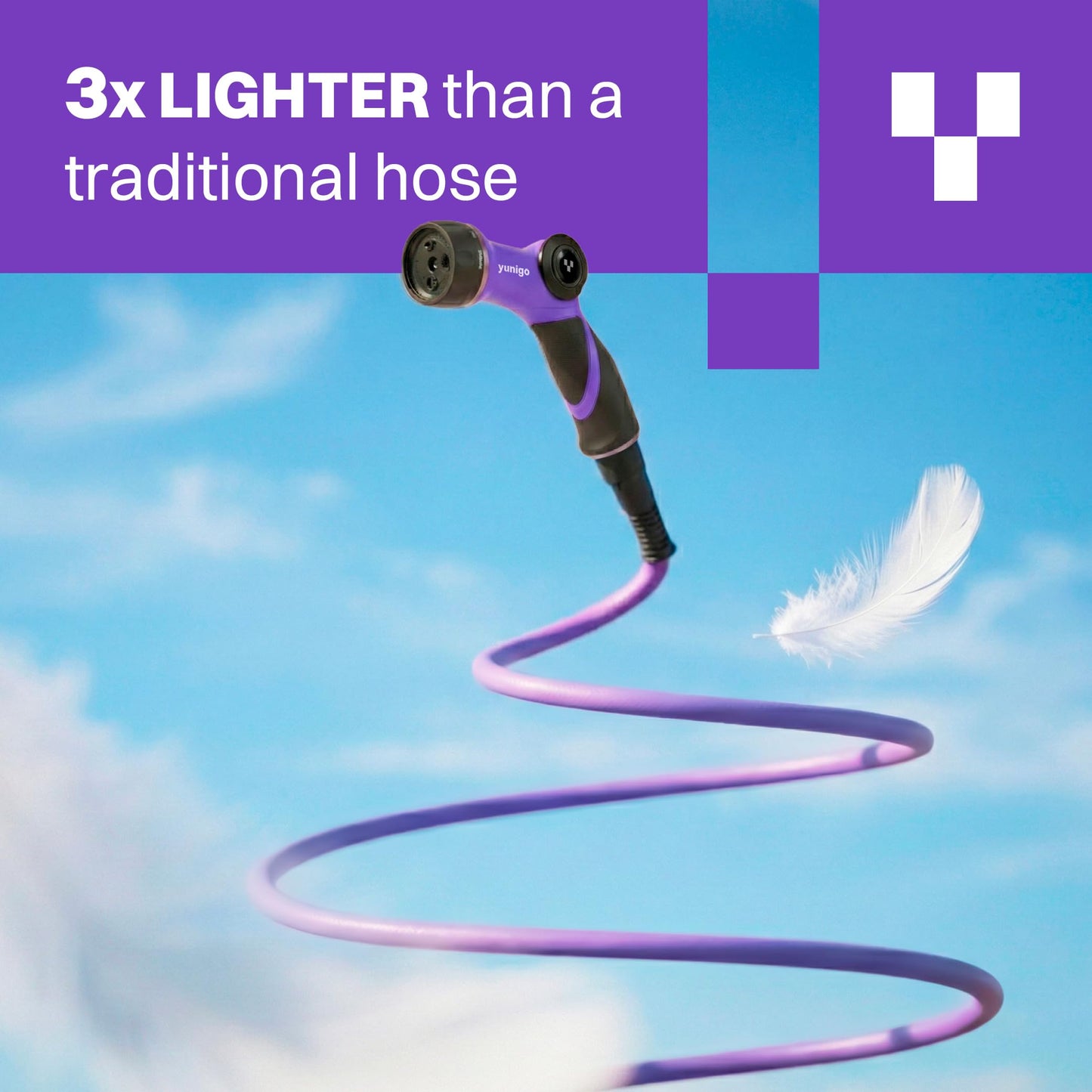 YUNIGO RELAX 50ft Expandable Purple Garden Hose – Lightweight No-Kink Design with Durable Aluminum Couplings, Spray Nozzle & Hose Mender for Home & Garden Watering
