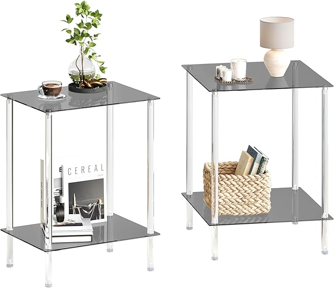 Tempered Glass Side Tables Set of 2 Acrylic End Table