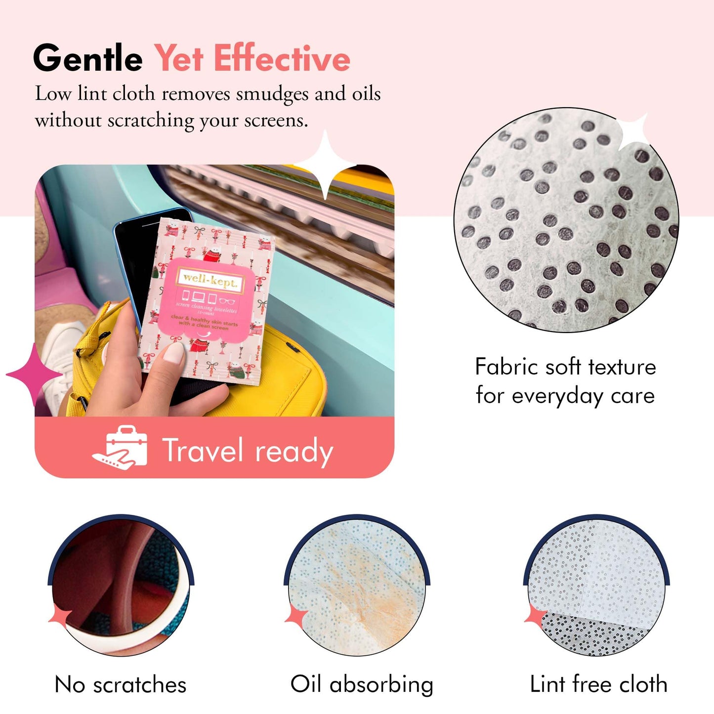 Well-Kept Tech & Lens Wipes - Eyeglass, Screen & Phone Cleaning, Multi-Surface, Lint-Free, Pre Moistened, Streak-Free & Non Scratching - Choupette, 12 Pack (180 Count)