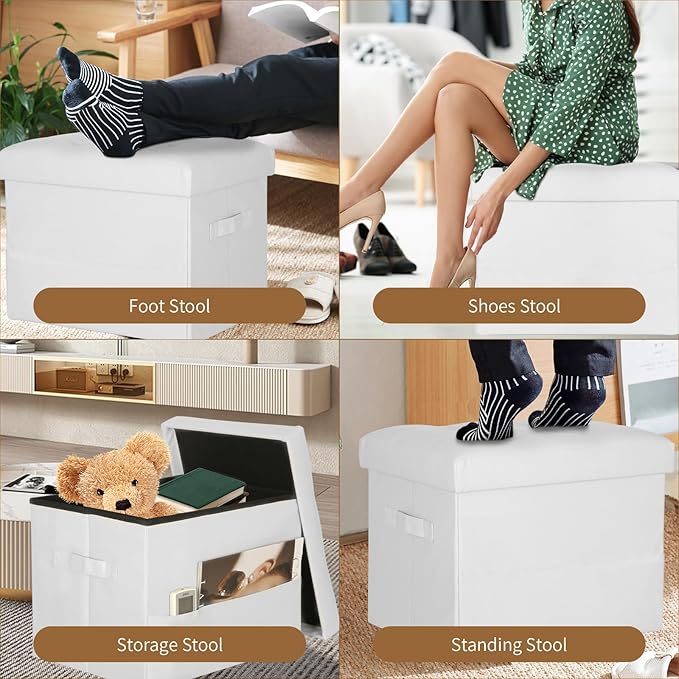 BelugaHelper Ottoman with Storage. Leather Foldable Ottomans with Thick Foam