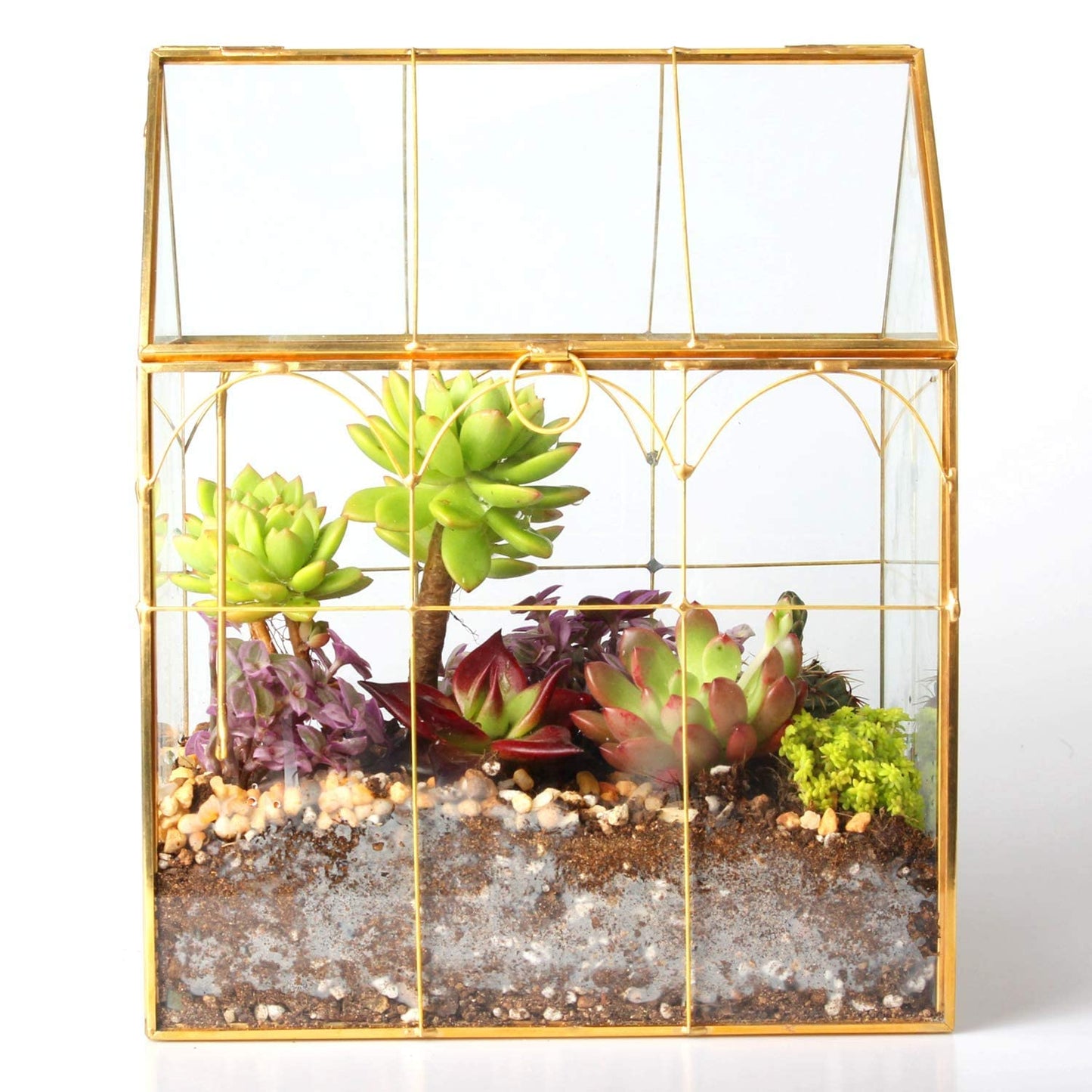 Glass Geometric Plant Terrarium,Succulent & Air Planter for Home Garden Office Decoration (Gold House)