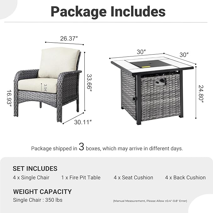 ovios 5-Piece Patio Furniture Set, Outdoor Wicker Sofa