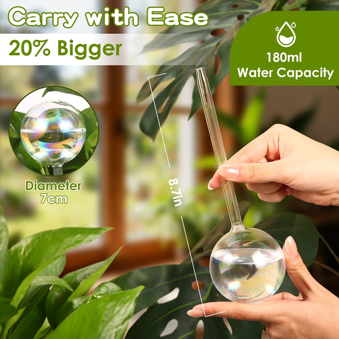 VZZNN 8 Pack Rainbow Glass Plant Watering Globes - Self Watering Planter Insert, Plant Watering Devices for Water Plants While Away, Indoor Outdoor Automatic Slow-Release Watering Bulbs