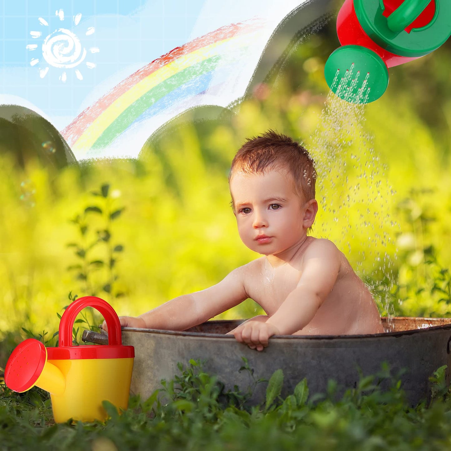 Sosation 12 Pcs Mini Kids Watering Cans Beach Sand Water Play Toy for Toddler Colorful Plastic Small Watering Pot with Handle Child Gardening Tools Bathtub Shower Party Toy Gift(Basic Style)