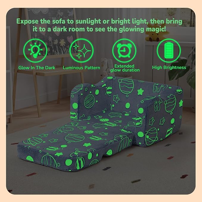 MeMoreCool Glowing Astronaut Planet Kids Chair, 2-in-1 Glow-in-the-Dark Space