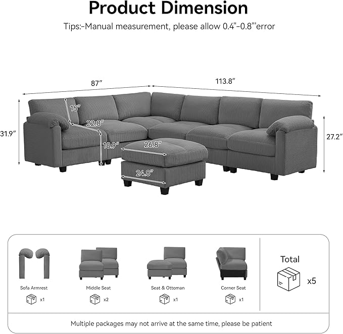 114'' V-Shaped Sectional Cloud Couch