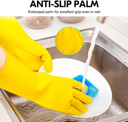 Vgo... 10-Pairs Reusable Household Gloves, Rubber Dishwashing gloves, Extra Thickness, Long Sleeves, Kitchen Cleaning, Working, Painting, Gardening, Pet Care (Size M, Yellow, HH4601)