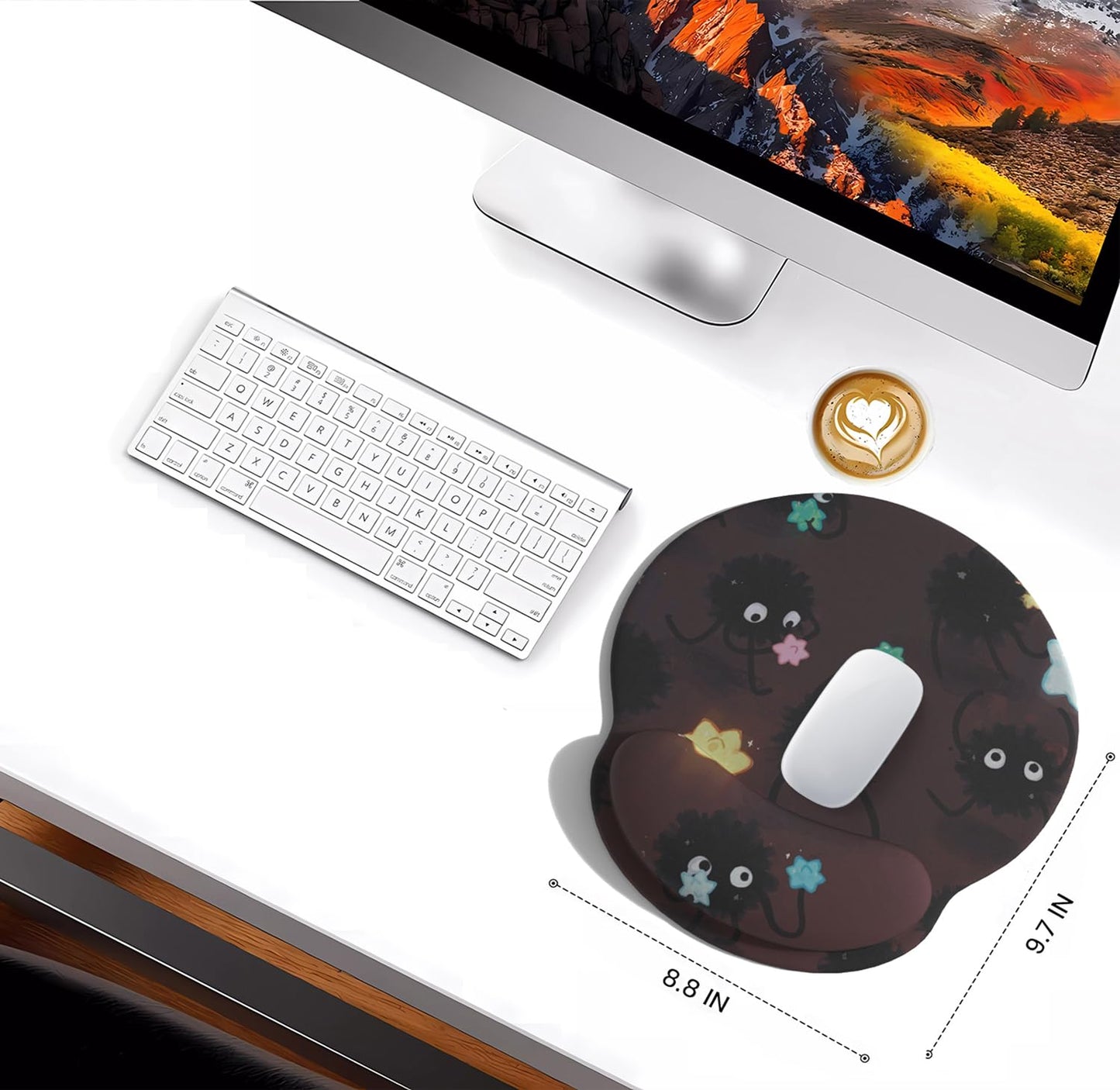 Cute Cartoon Small Black Coal Ball Mouse Pad with Wrist Support, Ergonomic Wrist Rest Table Decoration Simple Typing Pain Relief