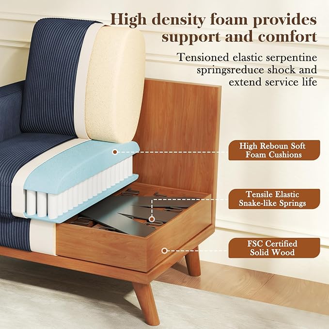 Vesgantti 38.5" Accent Chair Dark Blue, Comfy Corduroy Single Sofa Seat
