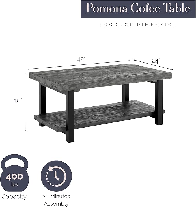 Pomona 42-Inch Rectangular Solid Wood Coffee Table