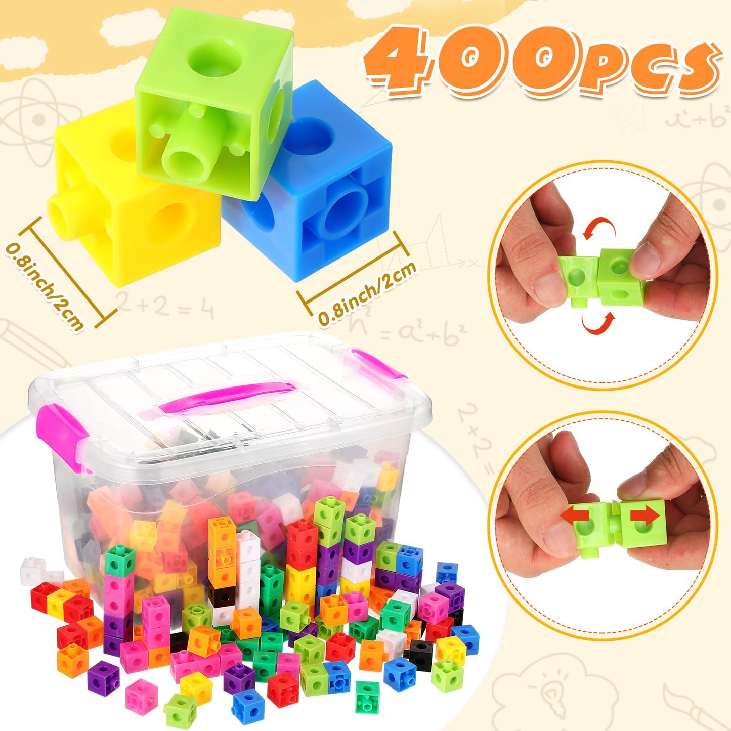 Jenaai 400 Pcs Linking Cubes with Storage Box, Plastic Counting Blocks, Colorful Math Cubes, Manipulative Connecting Blocks for Early Math Construction Kindergarten Educational Toy(Pink)