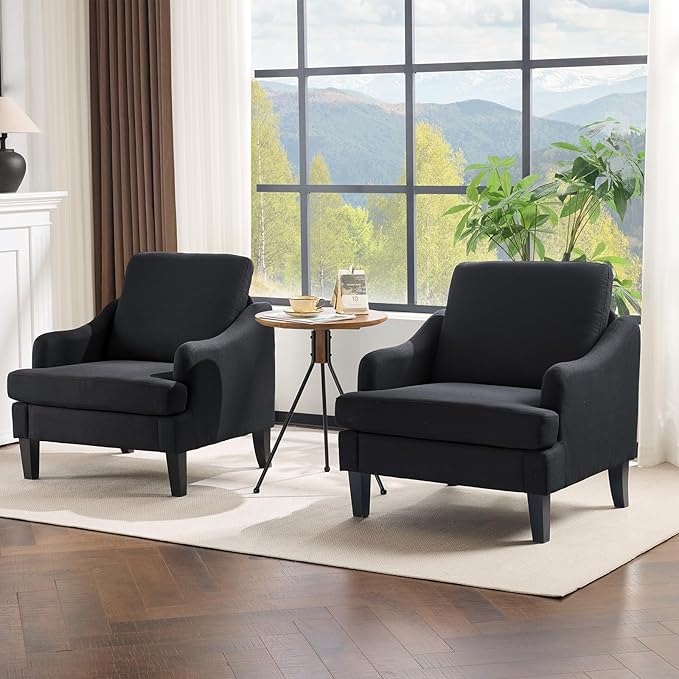 VINGLI Linen Fabric Accent Chairs Set of 2, Comfy Sofa Chair Living Room