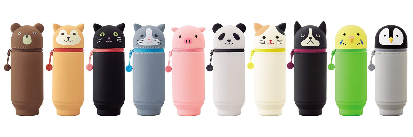 LIHITLAB Kawaii Japanese Cat Large Stand Up Pencil Case For School Office College, Cute School Supplies, Animal Pen Holder Pencil Pouch Holder Girls, Artist Pencil Case, Gray Cat (A7714-4)