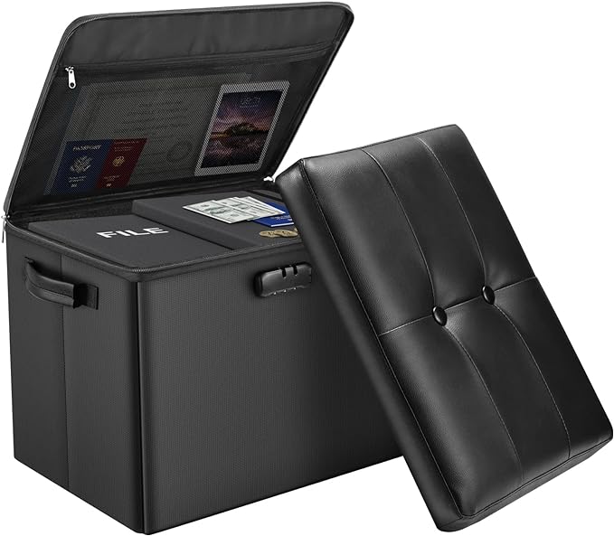 DocSafe Storage Ottoman with Lock, Fireproof Folding Ottoman Foot Rest Stool