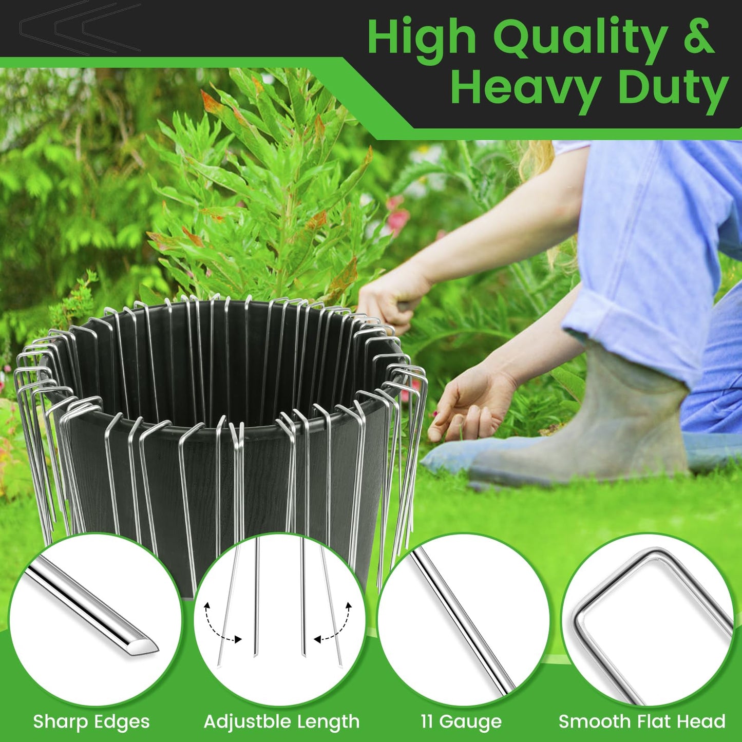 120 Pack 6 Inch Landscape Staples + 1 Hook 11 Gauge Heavy Duty Galvanized Garden Stakes, U-Shaped Ground Pins for Weed Barrier Fabric, Drip Irrigation Tubing, Sod, Lawn & Christmas Outdoor Decorations