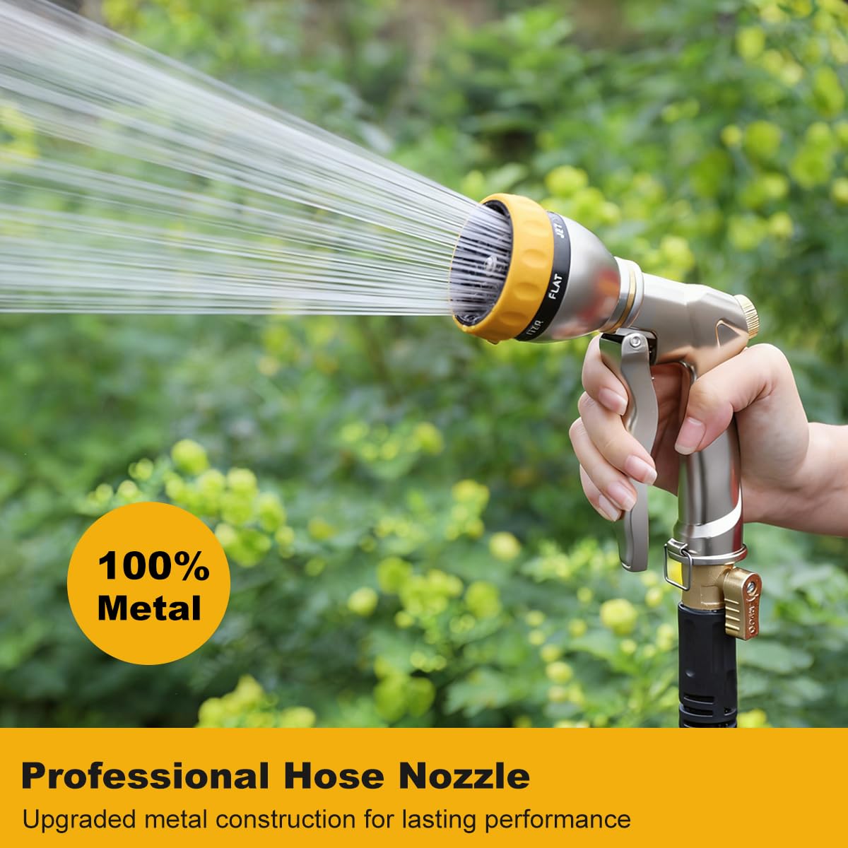 FANHAO Garden Hose Nozzle Heavy Duty, 100% Metal Water Hose Nozzle Sprayer High Pressure Spray Nozzle with 7 Spray Patterns for Watering Garden, Washing Cars and Showering Pets