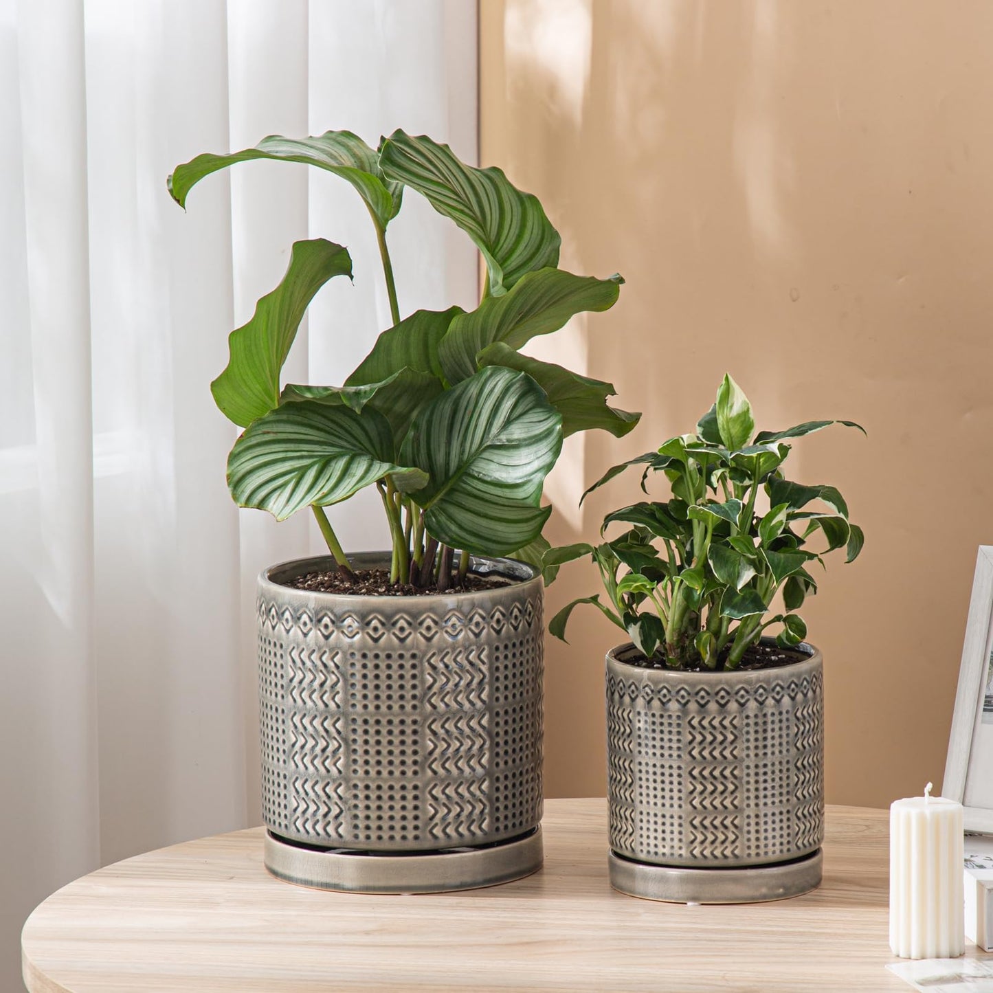 POITONRU Indoor-Outdoor Ceramic Plant Pots: 6 Inch Flower Pots with Drainage Hole & Saucer - Decorative Ceramic Pots for Plants Herbs Succulents - Home Garden Patio Lawn Use