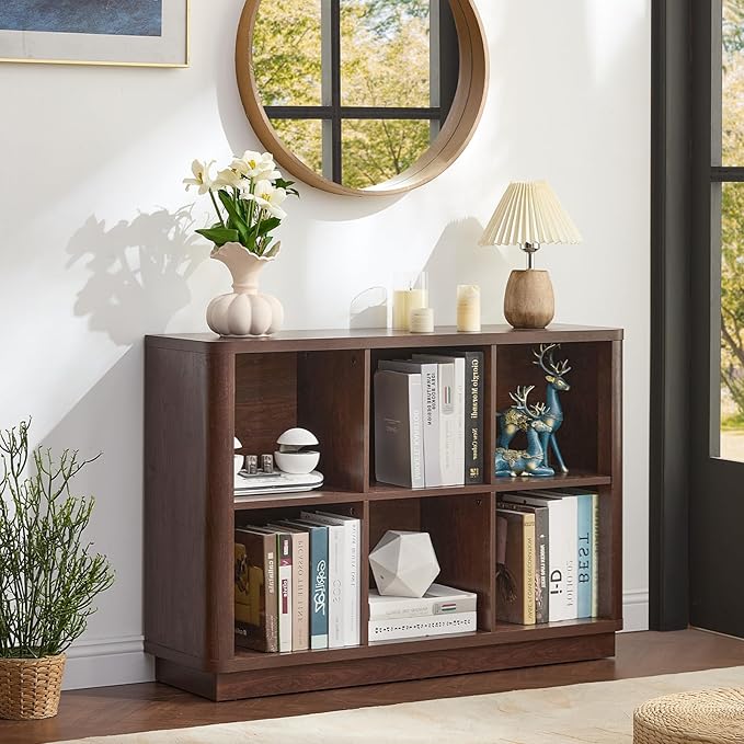 Joaxswe 6 Cube Storage Bookcase, Wood Floor Standing 2-Tier Bookshelf