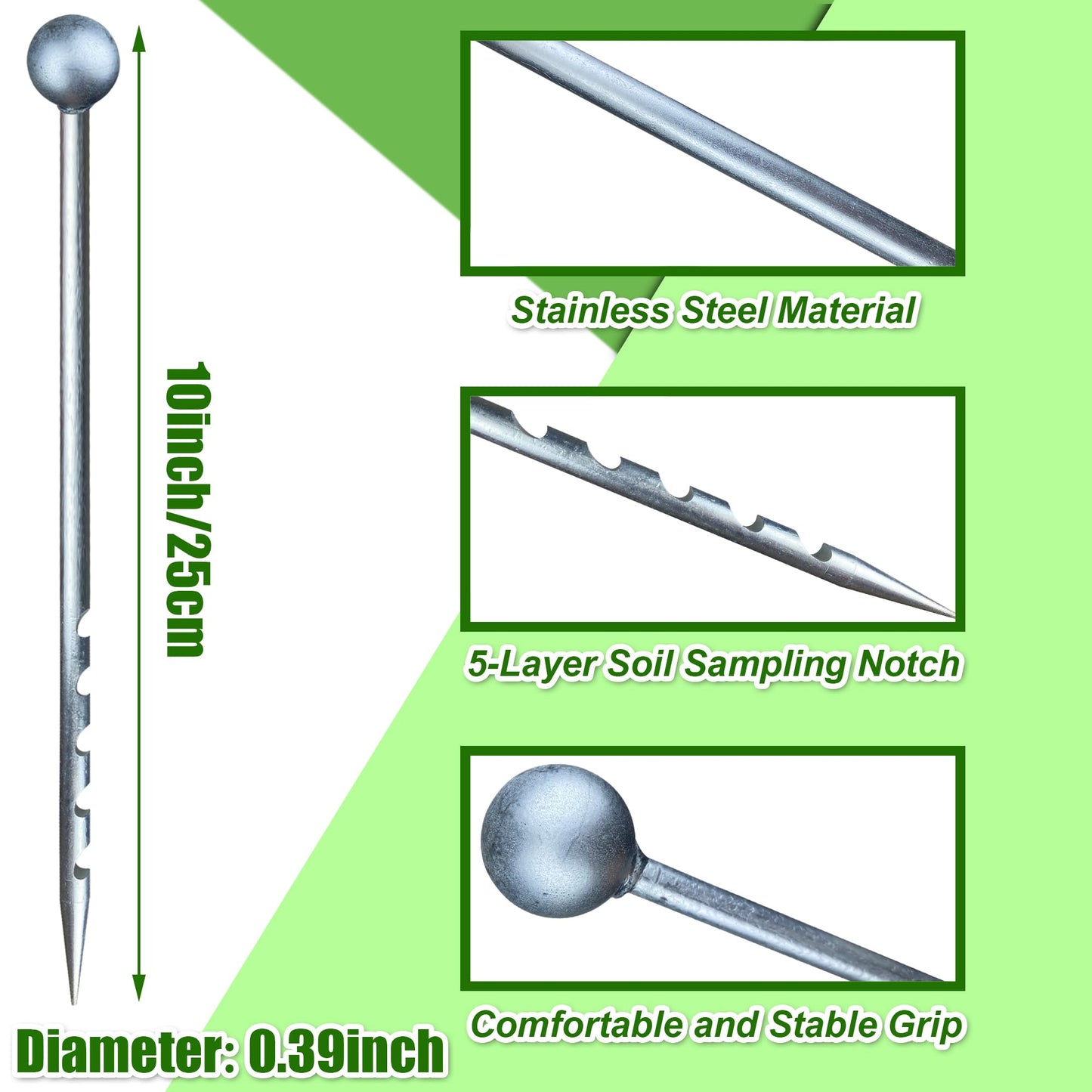 10" Soil Probe for House Plants Stainless Steel Garden Soil Sample Probe No Batteries Required Moisture Meter Soil Probe Rod for Plant Garden Farm Soil Sampling