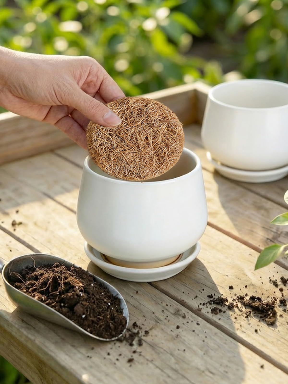 LE TAUCI Ceramic Plant Pots with 2 Inch Coconut Fiber Drainage Mesh Pad, Keeps Soil in Place and Improves Drainage for Indoor Plants
