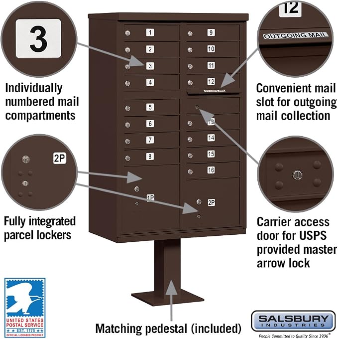 Salsbury Industries 3316SAN-U 16 A Size Doors, United States PostalSalsbury Industries 3316BRZ-U 16 A Size Doors, United States Postal Access Type III Cluster Box Unit, Bronze