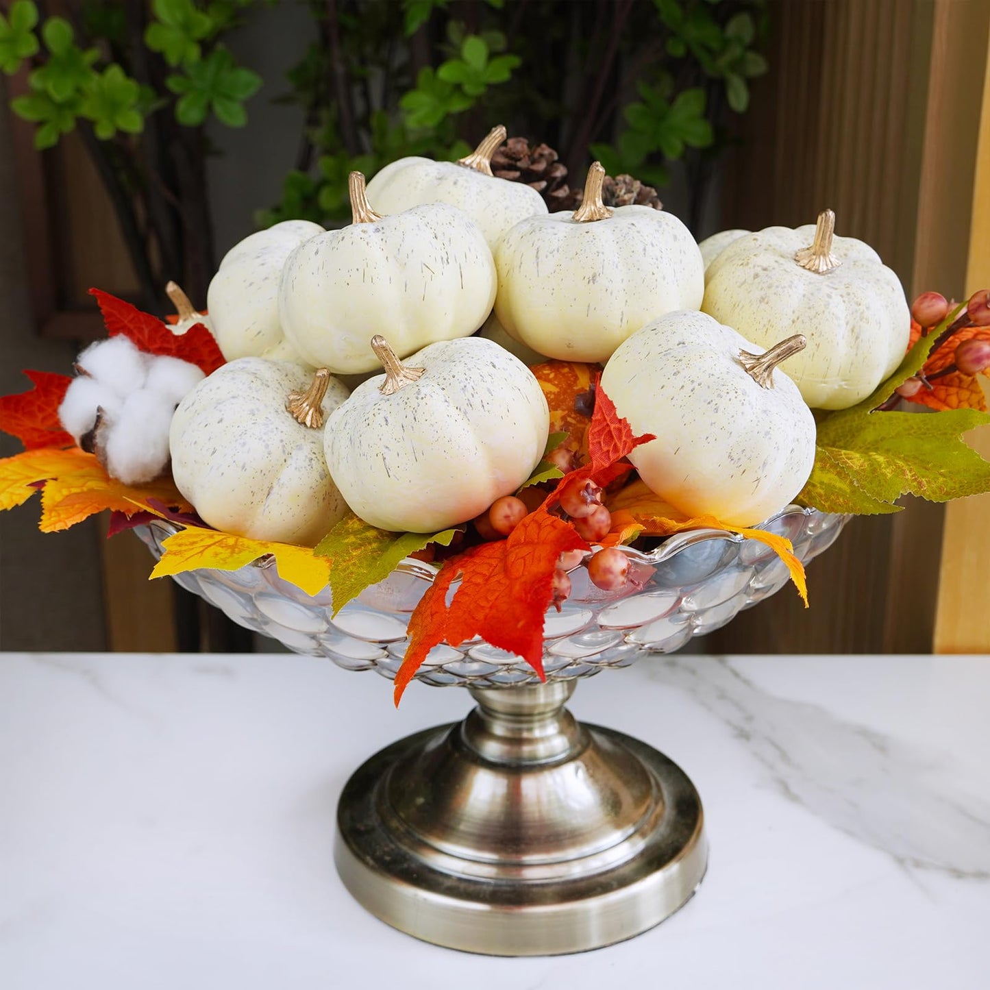 Winlyn 12 Pcs Small Artificial Cream Pumpkins Decorative Pumpkins Foam Pumpkins for Fall Harvest Wedding Baby Shower Thanksgiving Halloween Table Centerpiece Mantel Bowl Décor