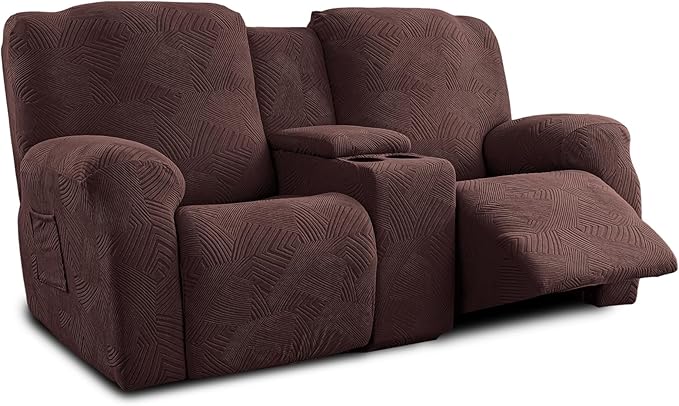 Recliner Loveseat Covers with Console, 6-Piece Stretch Geometric Strokes