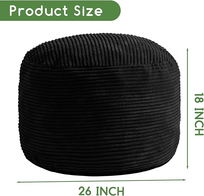 HIGOGOGO Round Stuffed Pouf Ottoman, Corduroy Poufs