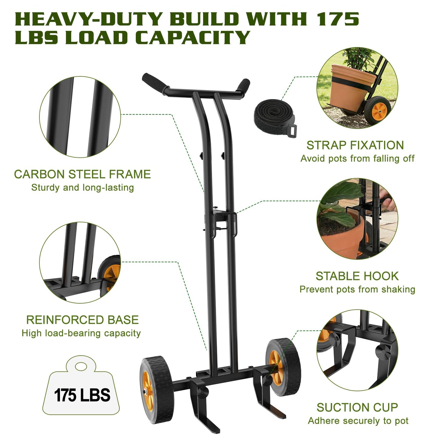 Housolution Plant Caddy with Wheels, Heavy Duty Plant Dolly for Big Pots, Plant Mover with Adjustable Grabbing Arm and Base, Trolley Cart for Seniors, Lawn, Patio, Backyard Gardening